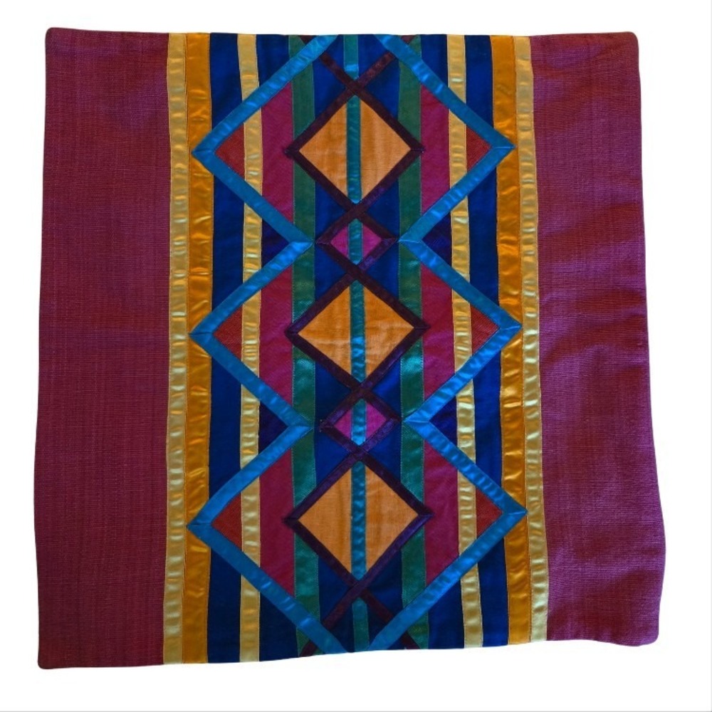 Folk Art Southwestern Geometric Abstract Striped Ribbon Work Pillowcase
